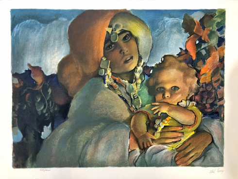 Abel Pann Signed Lithograph on Paper: "Rachel and Benjamin" Abel Pann Signed Lithograph on Paper: "Rachel and Benjamin"