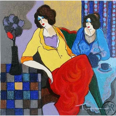 Itzchak Tarkay Artist Signed Serigraph on Paper:"Sisters"