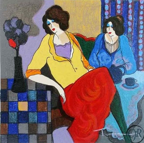 Itzchak Tarkay Artist Signed Serigraph on Paper:"Sisters"