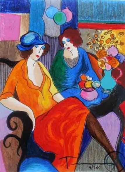 Itzchak Tarkay Hand Signed and Numbered Serigraph:"Chit Chat"