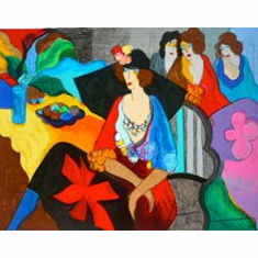 Itzchak Tarkay Hand Signed and Numbered Serigraph:"Gossip"