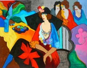 Itzchak Tarkay Hand Signed and Numbered Serigraph:"Gossip"