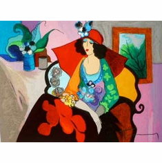 Itzchak Tarkay Hand Signed and Numbered Serigraph:"Red Hat"