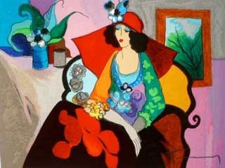 Itzchak Tarkay Hand Signed and Numbered Serigraph:"Red Hat" Itzchak Tarkay Hand Signed and Numbered Serigraph:"Red Hat"