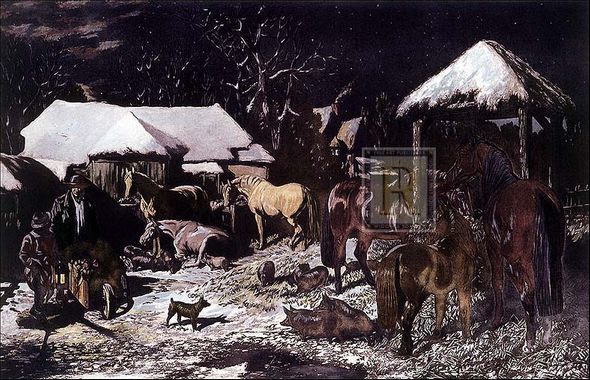 J.F. Herring Senior Artist Hand Colored Copper Plate Printed Atelier Print:"Night"