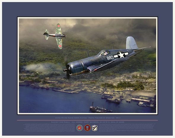 Jack Fellows Hand Signed and Numbered Limited Edition: "Gunfight Over Rabaul (F4U Corsair)"