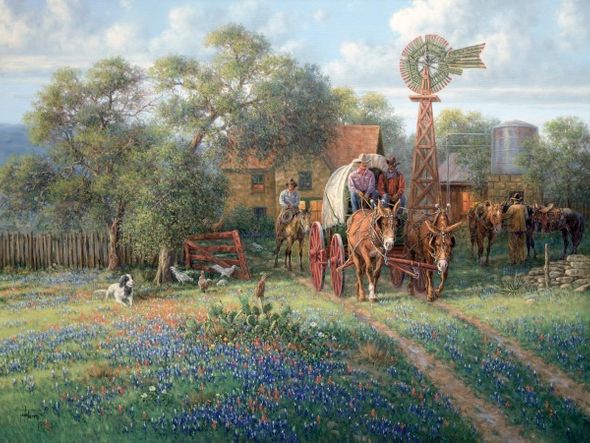 Jack Terry 24 x 32 Open Edition Signed Giclee on Canvas:"Hill Country Homestead"