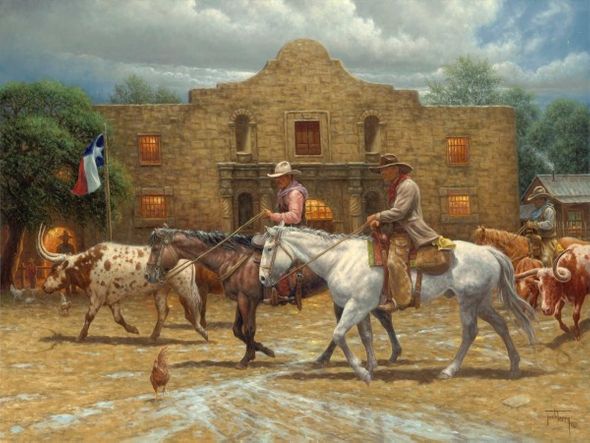 Jack Terry 24 x 32 Open Edition Signed Giclee on Canvas:"Night in Old San Antonio"