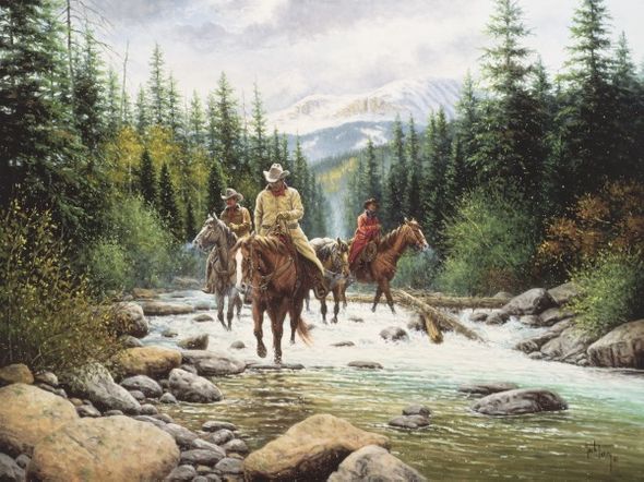 Jack Terry 24 x 32 Open Edition Signed Giclee on Canvas:"Whitewater Crossing"