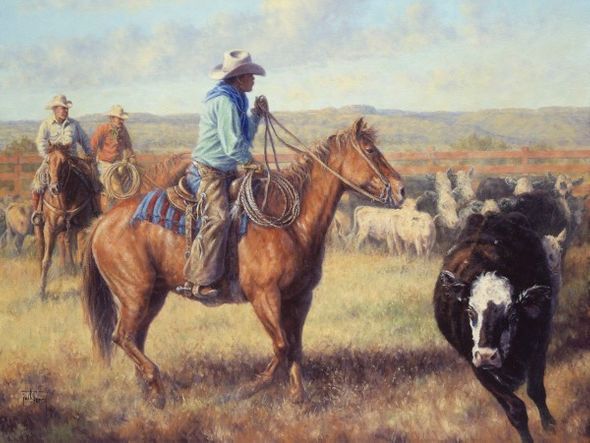 Jack Terry 30 x 40 Open Edition Signed Giclee on Canvas:"The Cow Horse"