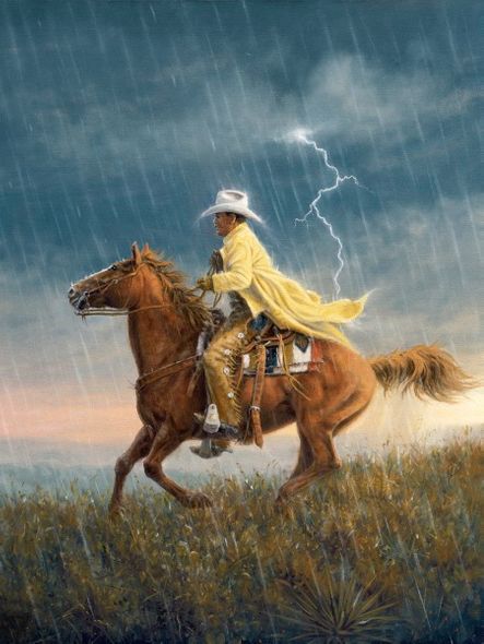 Jack Terry 32 x 24 Open Edition Signed Giclee on Canvas:"Here Comes the Rain"