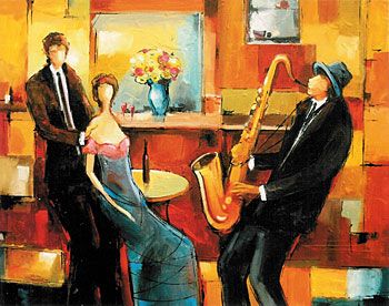 Jacob Chayat Handsigned and Numbered Limited Edition Serigraph on Paper:"Music at the Bar"