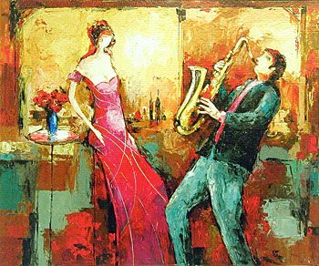 Jacob Chayat Handsigned and Numbered Limited Edition Serigraph on Paper:"Private Lesson II"