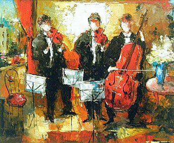Jacob Chayat Handsigned and Numbered Limited Edition Serigraph on Paper:"Three Musician Players"