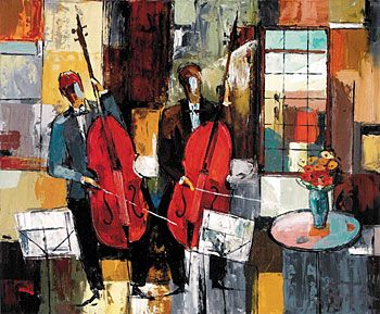 Jacob Chayat Handsigned and Numbered Limited Edition Serigraph on Paper:"Two Musician Players"