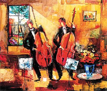 Jacob Chayat Handsigned and Numbered Limited Edition Serigraph on Paper:"Two Musician Players II"