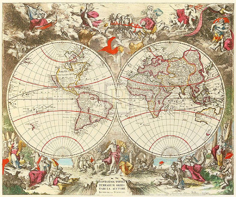Jacob De La Feuille Hand Numbered Limited Edition Print on Paper :"Novissima Totius Terrarum Orbis Tabula, c1710"