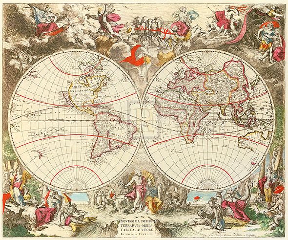 Jacob De La Feuille Hand Numbered Limited Edition Print on Paper :"Novissima Totius Terrarum Orbis Tabula, c1710"