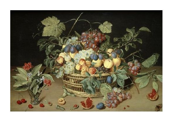 Jacob Van Hulsdonck Fine Art Open Edition Gicl&eacute;e:"A Still Life of Fruit & Flowers in a Basket"