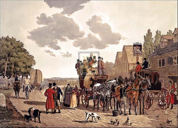 Jacques Agasse Artist Hand Colored Copper Plate Printed Atelier Print:"The Last Journey on the Road"