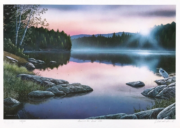 Jake Vandenbrink Artist Hand-signed Limited Edition Lithograph: "SUNRISE ON SILENT LAKE"