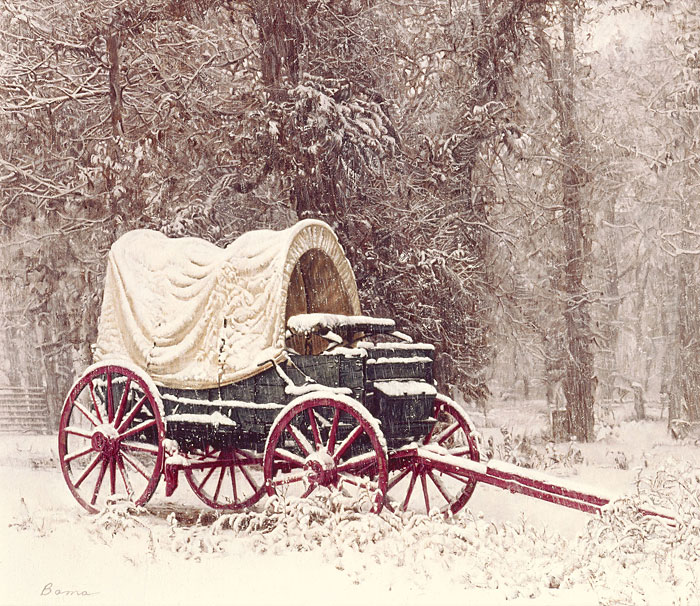 James Bama Hand Signed and Numbered Limited Edition Canvas Giclee:"Chuck Wagon in the Snow"