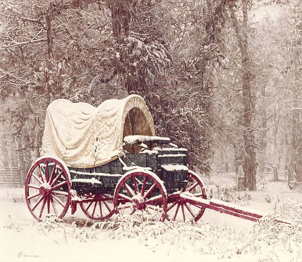 James Bama Hand Signed and Numbered Limited Edition Canvas Giclee:"Chuck Wagon in the Snow"