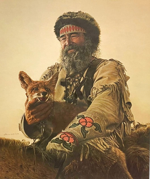 James Bama Signed Limited Edition Lithograph Print: "Mountain Man and His Fox"
