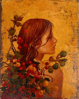 JAMES C CHRISTENSEN 10X12 Secondary Market Art: "PORTRAIT RED BERR GCNV"