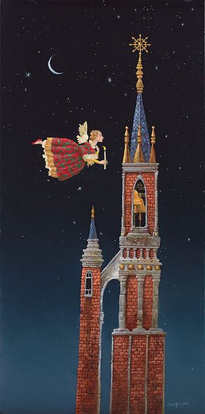 JAMES C CHRISTENSEN 10X20 Secondary Market Art: "CHRISTMAS BELLS GCNV"