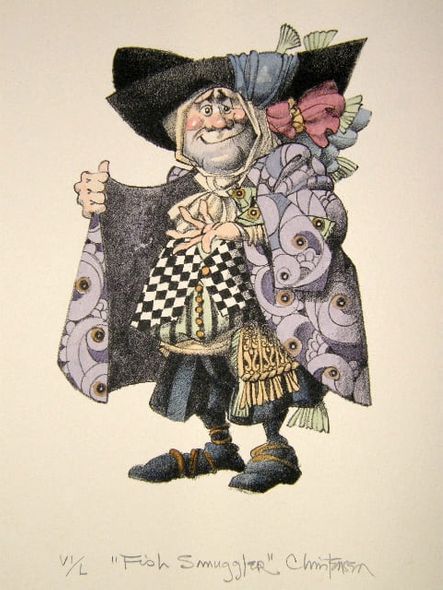 JAMES C CHRISTENSEN 10X8 Secondary Market Art: "FISH SMUGGLER STLTH"