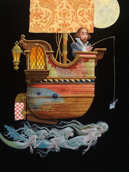 JAMES C CHRISTENSEN 12X16  Secondary Market Art: "FISHING MERMAIDS CNV"