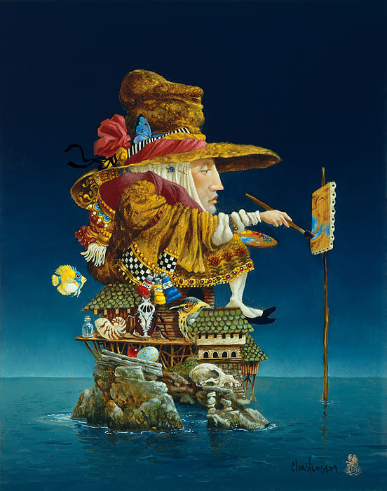 JAMES C CHRISTENSEN 14X18  Secondary Market Art: "ARTISTS ISLAND CNV"