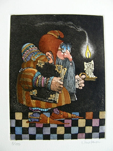 JAMES C CHRISTENSEN 14X18  Secondary Market Art: "MIDNITE SCHOLAR ETCH"