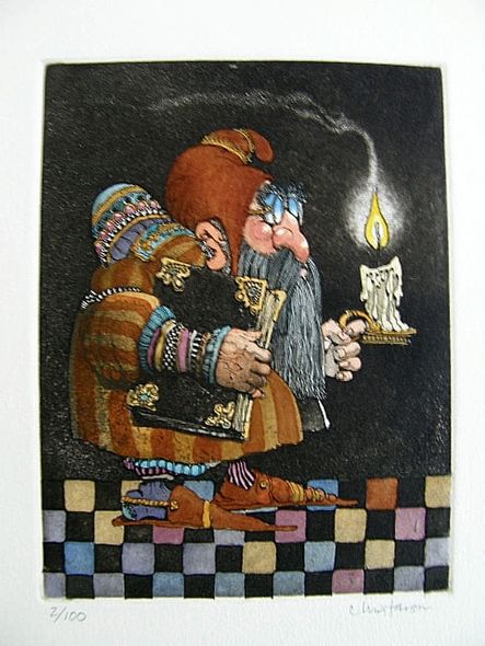 JAMES C CHRISTENSEN 14X18  Secondary Market Art: "MIDNITE SCHOLAR ETCH"