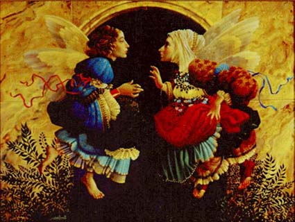 JAMES C CHRISTENSEN 19X16 Secondary Market Art: "TWO ANGELS BOTTICELLI"