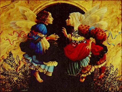 JAMES C CHRISTENSEN 19X16 Secondary Market Art: "TWO ANGELS BOTTICELLI"