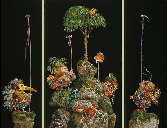 JAMES C CHRISTENSEN 24X18 Secondary Market Art: "SIX BIRD HUNTER APGCNV"