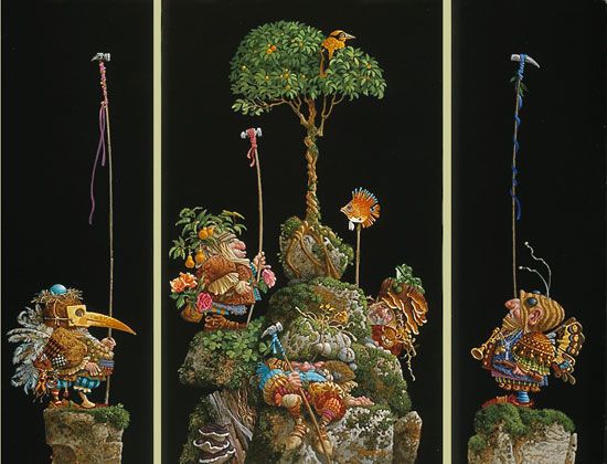 JAMES C CHRISTENSEN 24X18 Secondary Market Art: "SIX BIRD HUNTER APGCNV"