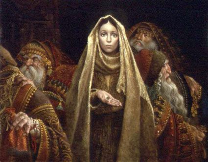 JAMES C CHRISTENSEN 27X22 Secondary Market Art: "WIDOWS MITE"
