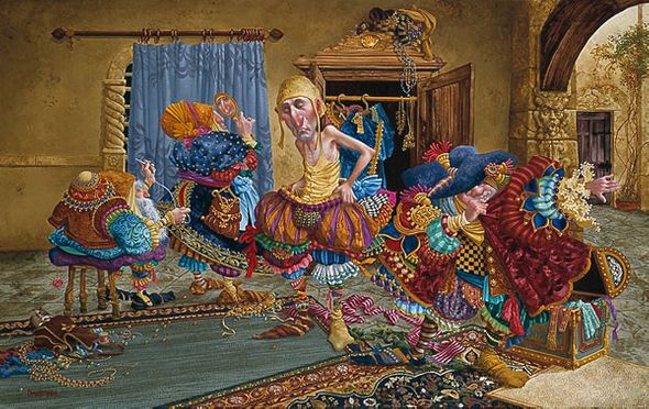 JAMES C CHRISTENSEN 31X21 Secondary Market Art: "GETTING IT RIGHT"
