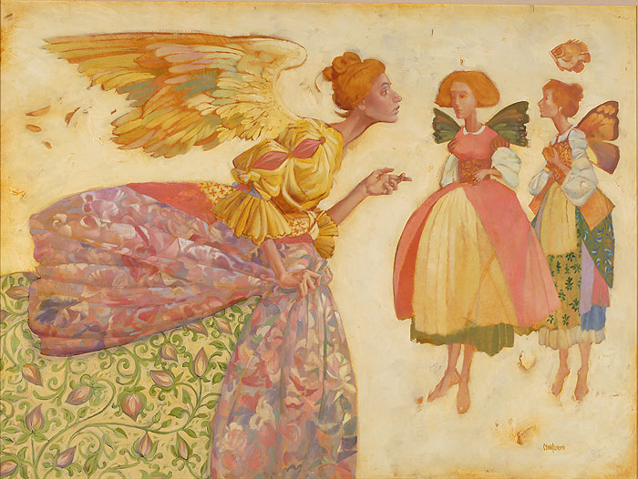 JAMES C CHRISTENSEN 32X24 Secondary Market Art: "ANGEL TWO FAERIES GCNV"