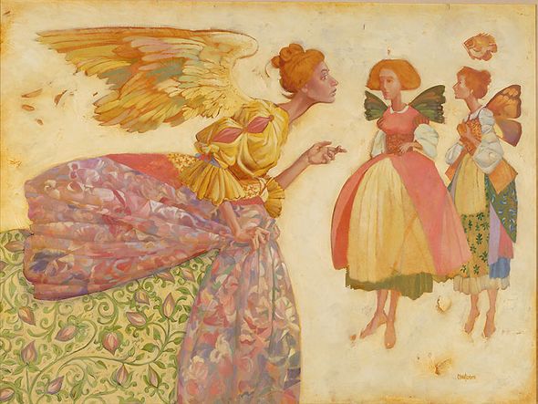 JAMES C CHRISTENSEN 32X24 Secondary Market Art: "ANGEL TWO FAERIES GCNV"