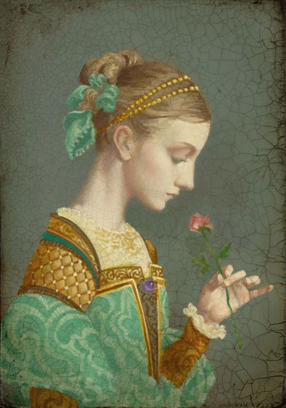 JAMES C CHRISTENSEN 7X10 Secondary Market Art: "FIRST ROSE CNV"