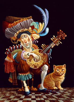 JAMES C CHRISTENSEN 9X12 Secondary Market Art: "SERENADE ORANGE CAT"