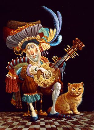 JAMES C CHRISTENSEN 9X12 Secondary Market Art: "SERENADE ORANGE CAT"