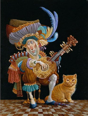 James C. Christensen Artist Proof Print:"Serenade for an Orange Cat"