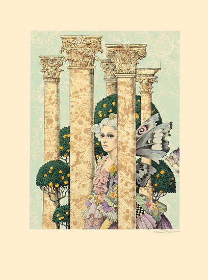 James C. Christensen Hand-Colored Original Stone Lithograph :"Finding Fish"