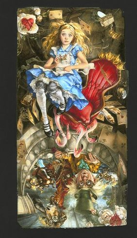 Heather Edwards Artist Remarqued Ltd Ed Chiarograph on Black Paper:"We're all Mad Here"