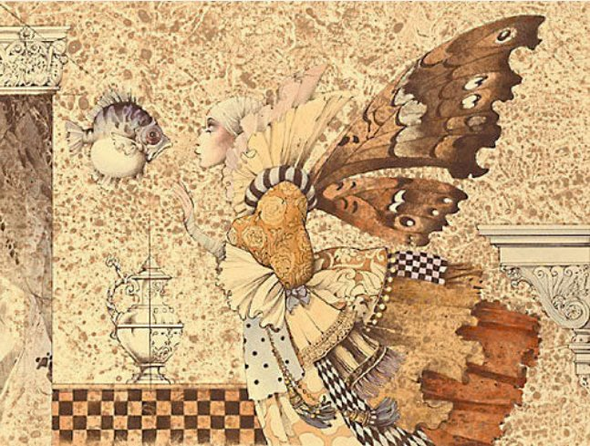 James Christensen  Artist  Proof Hand-Colored Print:"When Faeries Talk to Fishes"